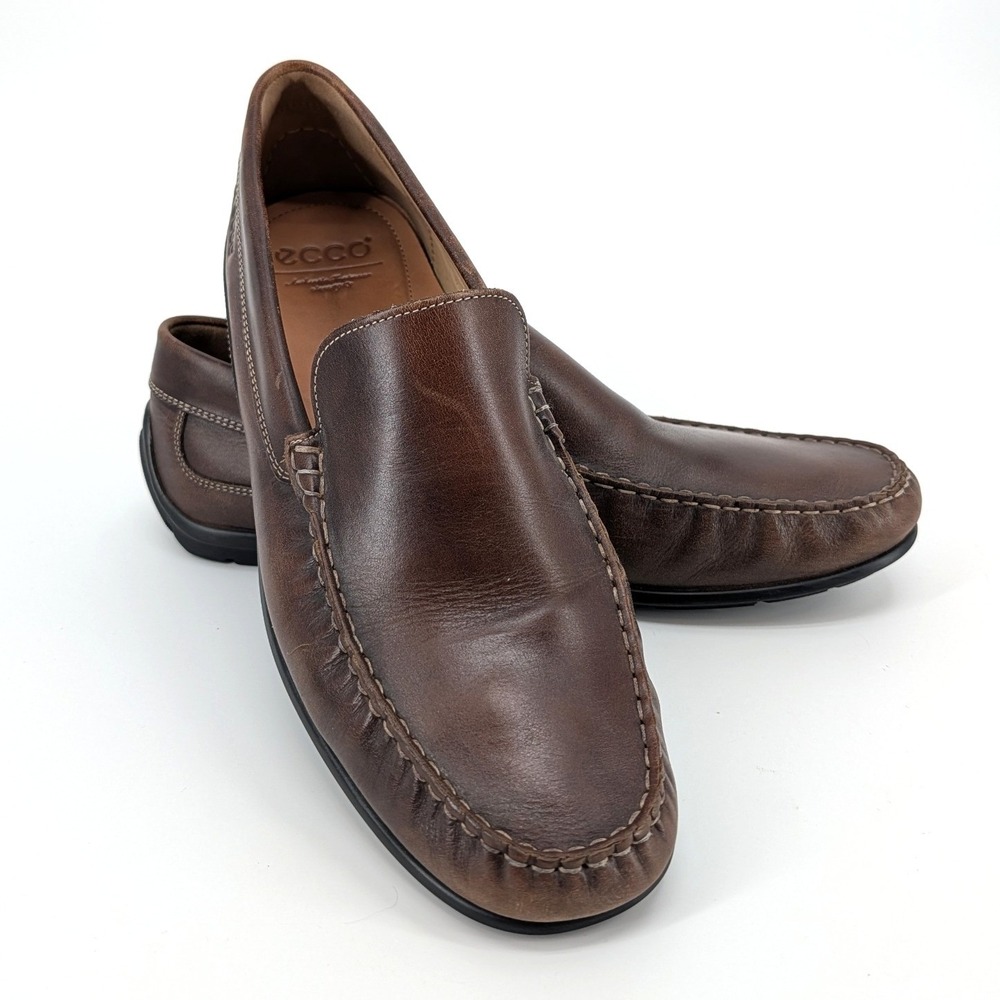 ECCO Men's Brown Leather Driving Loafers Slip On Moc Toe Shoes Size 47